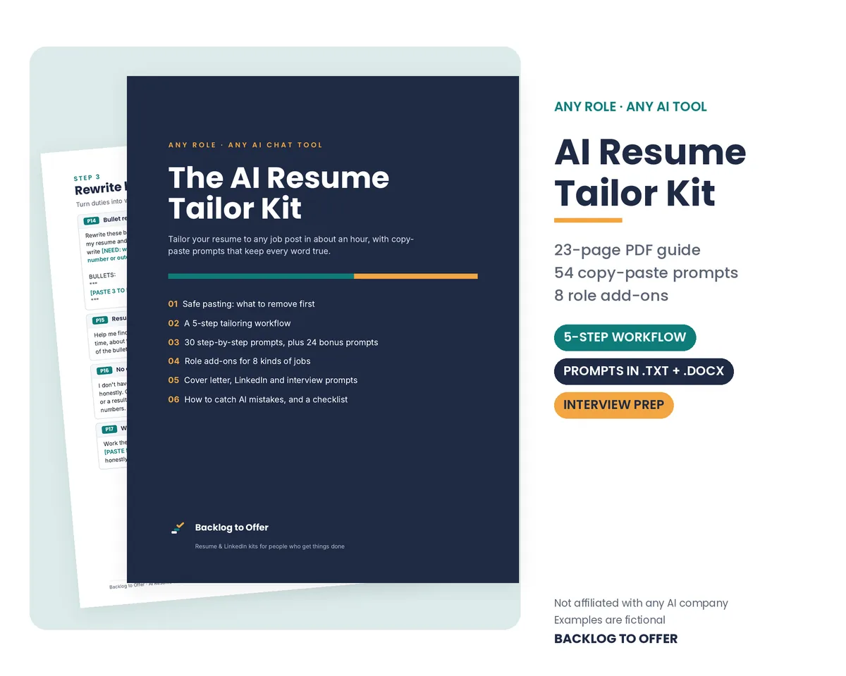 The AI Resume Tailor Kit guide and prompt pages